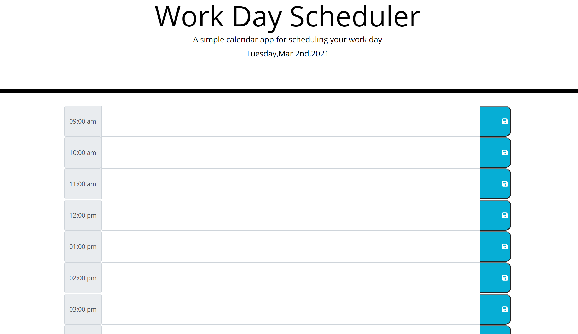 screenshot of day planner website